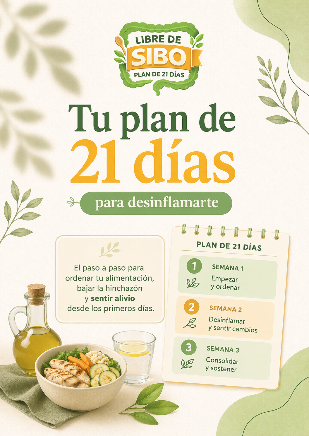 Libre de SIBO – Plan de 21 días | Guía práctica con menús, recetas y lista de compras